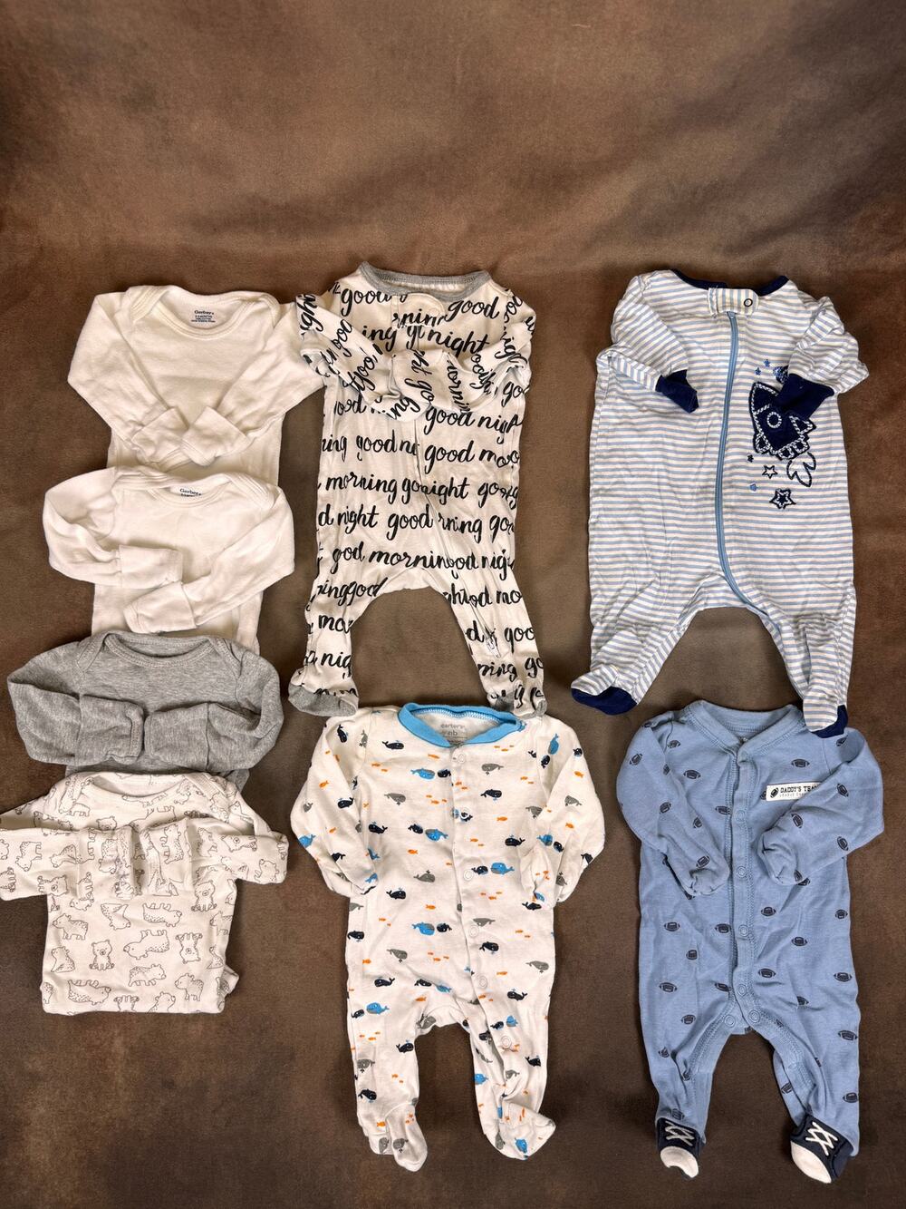 Baby Boy Newborn 0-3M Sleeper & Bodysuit Clothing Lot Carter’s Gerber 8 Pc #1142